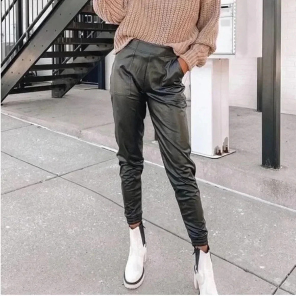 Spanx Black faux leather Like joggers NWT - Picture 6 of 14